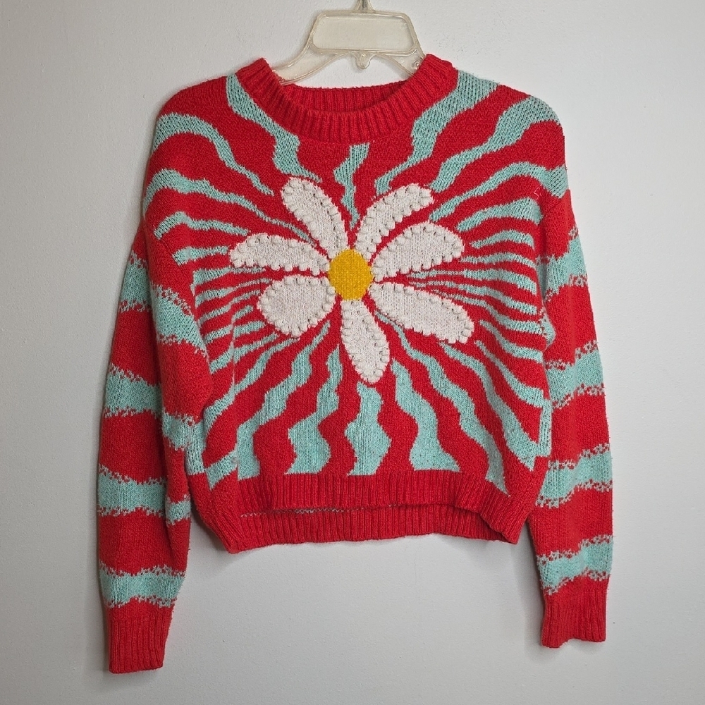 Zara Red and Blue Sweater with Daisy Motif Small